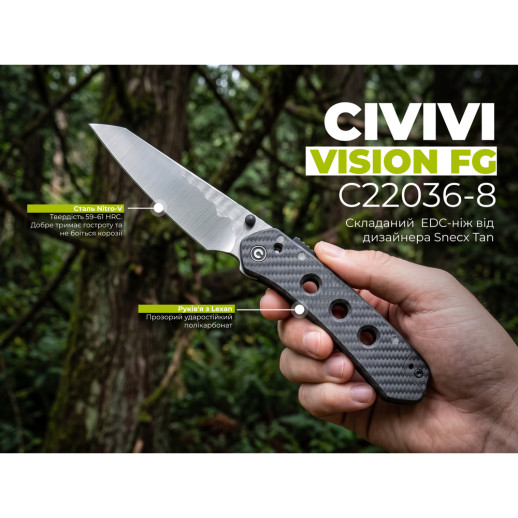 Нож складной туристический Civivi Vision FG, (9 см) Nitro-V / Lexan прозрачный