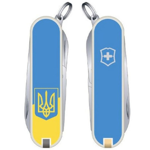 CLASSIC SD UKRAINE  58мм/1сл/7функ/бел /ножн /желт-голуб. с Гербом/голуб.