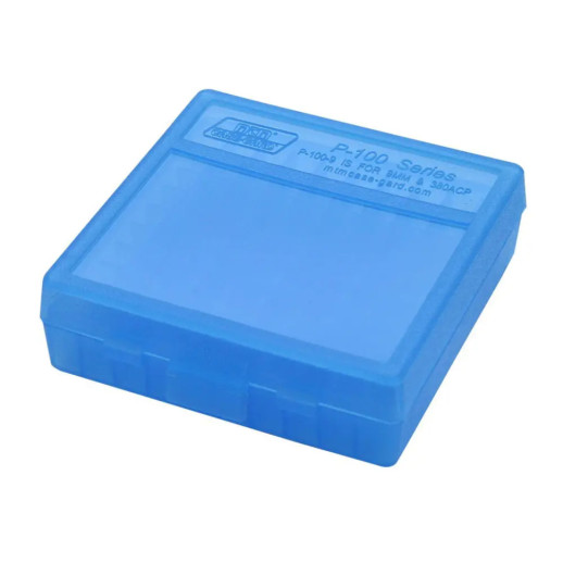 Кейс MTM д/пист.патр 9mm Luger, 380 ACP, 9mm Makarov 9мм. на 100 патр. голубой