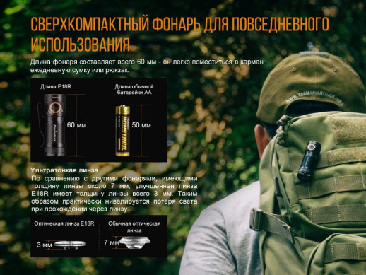 Фонарь ручной Fenix E18R Cree XP-L HI LED (Поврежденная упаковка/царапины/ремонт драйвера питания)