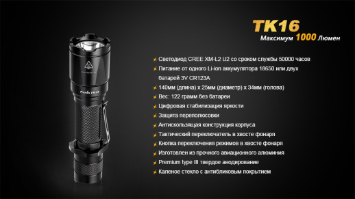 Фонарь ручной Fenix TK16 XM-L2 U2 (повреждённая упаковка) УЦЕНКА