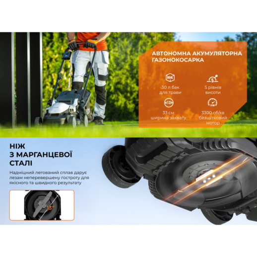 Аккумуляторная газонокосилка Litheli, питание от павербанка (УМБ Litheli Power Bank 20000 mAh, 45 W, 4А, 1 шт в комплекте)