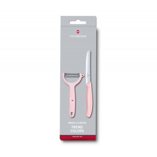 Кухонный набор Victorinox нож и овощечистка Swiss Classic, Paring Knife set with peeler, 2 pieces, нежно розовый