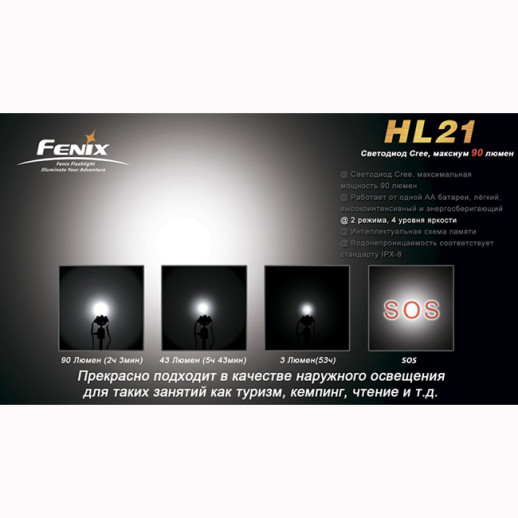 Налобный фонарь Fenix HL21 Cree XP-E LED R2 желтый
