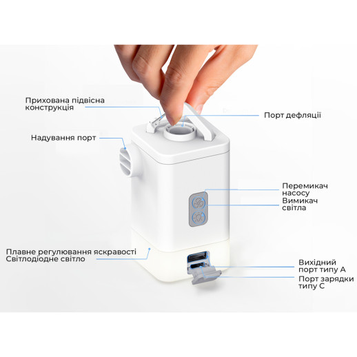 Насос-фонарь-powerbank кемпинговый Flextail Max Pump 2 Plus, белый