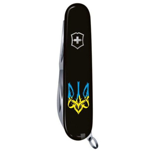 Нож Climber Ukraine 91мм/14функ/черный /Тризуб готический сын-желт.