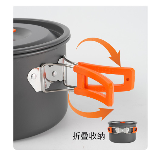 Набор туристической посуды (кастрюля с крышкой, сковорода, 2 тарелки, ложка, черпак и губка) BRS-151, алюминий