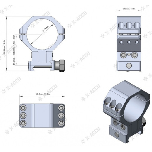 Кольца Vector Optics X-Aссu 30 мм на Вивер/Пикатини с регулируемой высотой 34,5-40,5 мм.