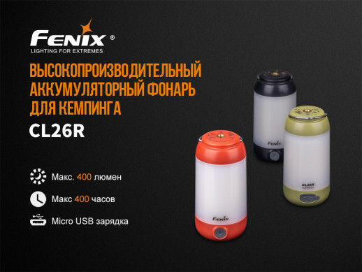 Фонарь кемпинговый Fenix CL26R черный (поврежденная упаковка, в комплекте только кабель, скол)