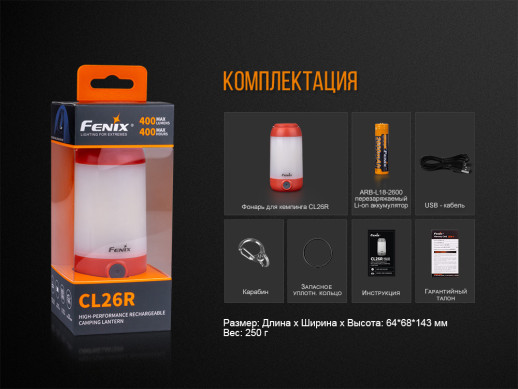 Фонарь кемпинговый Fenix CL26R черный (поврежденная упаковка, в комплекте только кабель, скол)