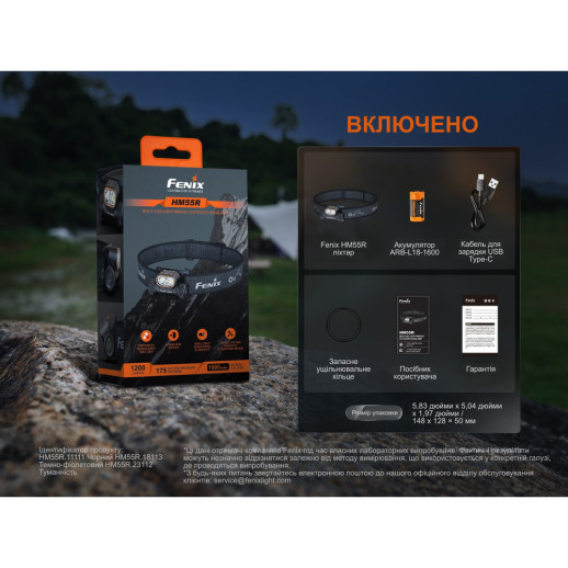 Фонарь налобный Fenix HM55R с красным светом, черный 1200 лм