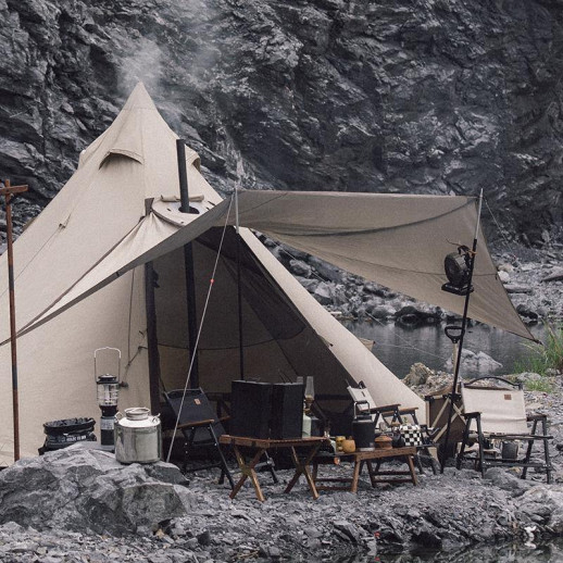 Тент-палатка для кемпинга Naturehike Ranch Pyramid NH20ZP014, 150D, 482*482*280 см, золотая (с пятью стойками)