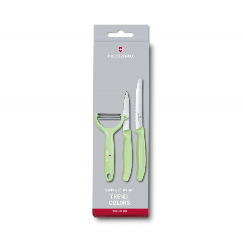 Кухонный набор из 3-ёх предметов Victorinox Swiss Classic Trend Colors Paring Knife Set with Tomato and Kiwi Peeler (6.7116.33L42), салатовый