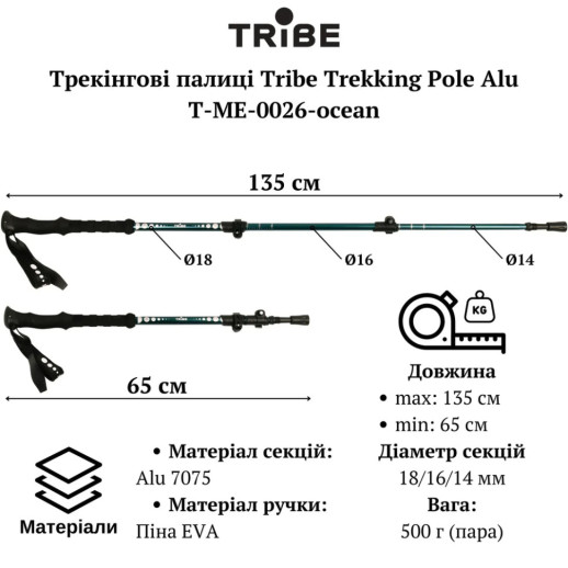 Треккинговые палки Tribe Trekking Pole Alu T-ME-0026-ocean