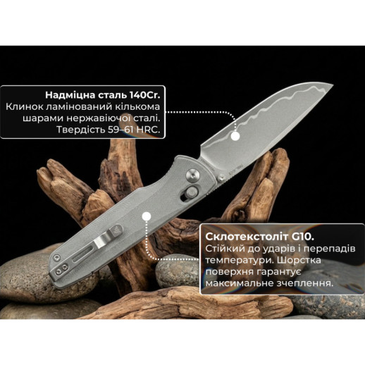 Нож складной туристический SRM Terrier (9 см) 140Cr/G10 серый