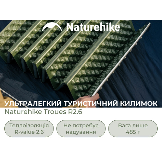 Коврик туристический складной одноместный IXPE Naturehike CNK2650WS010 с алюминиевой пленкой, 200x60x2.3 см, зеленый
