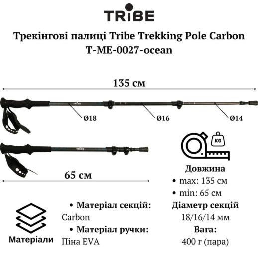 Треккинговые палки Tribe Trekking Pole Carbon T-ME-0027-ocean
