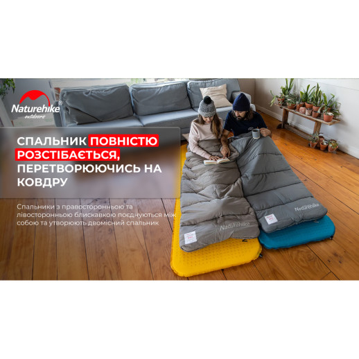 Спальник с капюшоном Naturehike M400 NH20MSD02, (1°C), левый, серый (6927595702390)