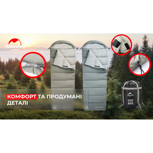 Спальник с капюшоном Naturehike M400 NH20MSD02, (1°C), левый, серый (6927595702390)