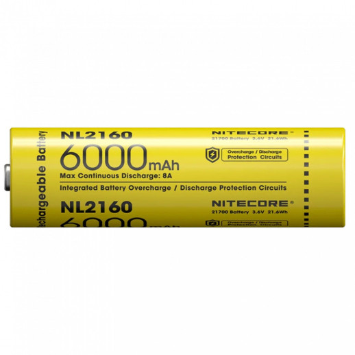 Аккумулятор литиевый Li-Ion 21700 Nitecore NL2160 3.6V (6000mAh), защищенный