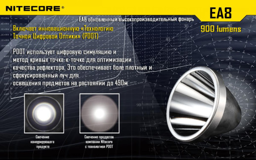 Карманный фонарь Nitecore EA8, 900 люмен, белый