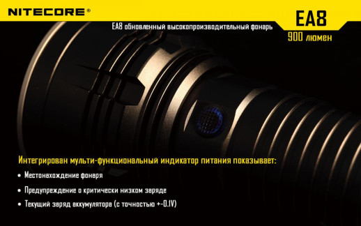 Карманный фонарь Nitecore EA8, 900 люмен, белый