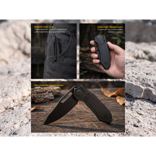 Нож складной туристический Weknife Bogey (9.3 см) Bohler M390 / Titanium черный