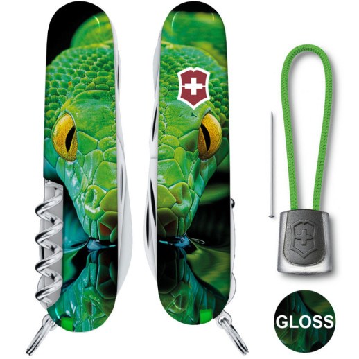 Складной нож Victorinox HUNTSMAN ZODIAC Зеленая деревянная змея 1.3713.3.Z4310pk