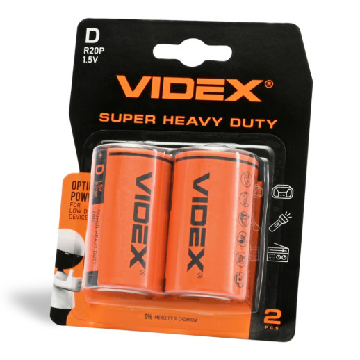 Батарейка солевая Videx R20P/D 2шт BLISTER