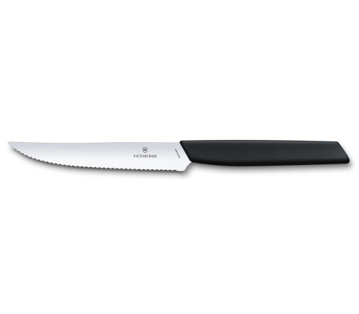 Кухонный нож Victorinox для стэйка с волнистой кромкой Swiss Modern, Steak Knife, Wavy Edge, 12 cm, черный