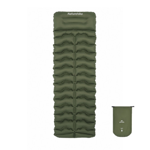 Матрас туристический надувной одноместный Naturehike CNK2550WS019, 200x60x9.5 см, зеленый, прямоугольный с мешком для надува