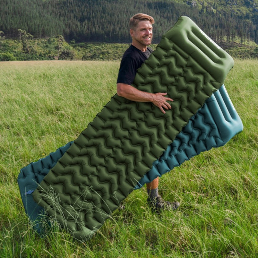 Матрас туристический надувной одноместный Naturehike CNK2550WS019, 200x60x9.5 см, синий, прямоугольный с мешком для надува
