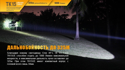 Тактический фонарь Fenix TK15UE, XP-L HI V3 LED, 450 люмен, черный