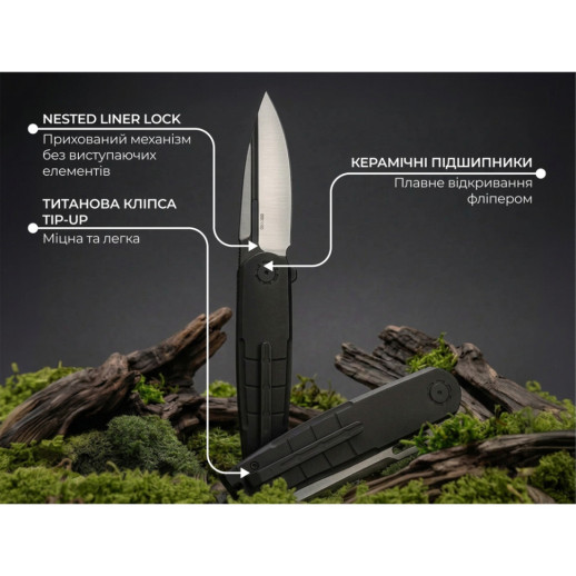 Нож складной туристический Weknife Hull (9.9 см) Bohler M390 / Titanium черный