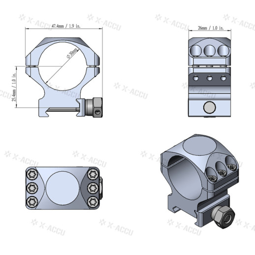 Кольца Vector Optics X-Accu 25.4 мм на Пикатини