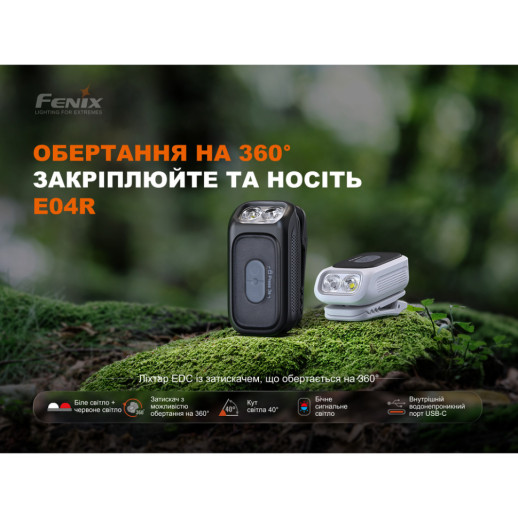 Фонарь с клипсой Fenix E04R, черный