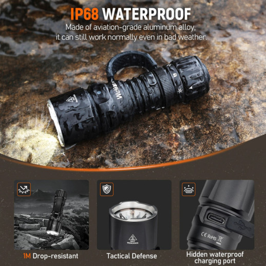 Фонарь Wurkkos TD07 Type C fast charging port +18350 Battery 1300lm, черный