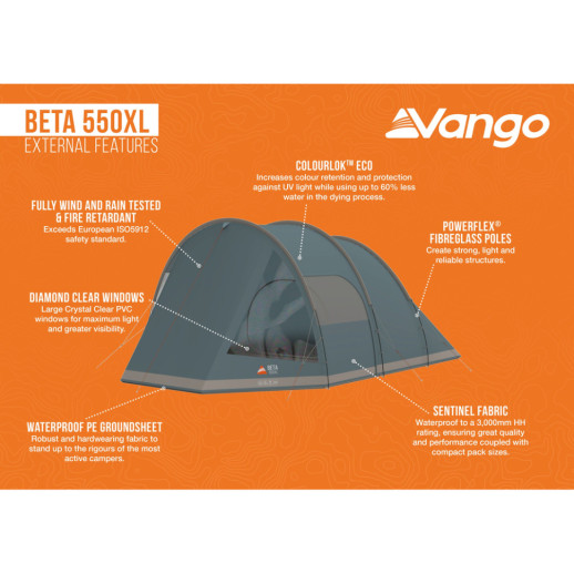 Палатка пятиместная Vango Beta 550XL Mineral Green (TEUBETA00000002) (930842)