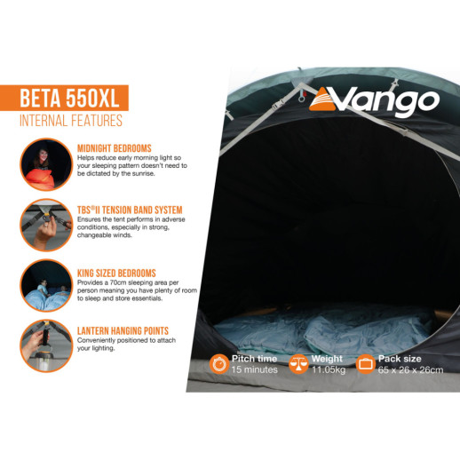 Палатка пятиместная Vango Beta 550XL Mineral Green (TEUBETA00000002) (930842)