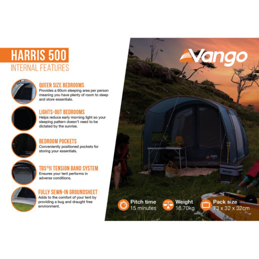 Палатка пятиместная Vango Harris 500 Mineral Green (TETHARRIS000002) (930840)