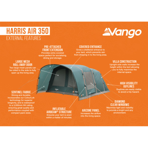 Палатка трехместная Vango Harris Air 350 Mineral Green  (TETHARRAI000001) (930838)