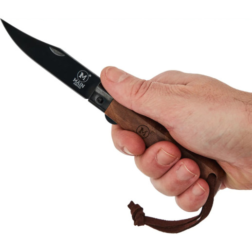 Нож Main Knives Workers line, walnut wood handle, clip point black titanium coat brown
