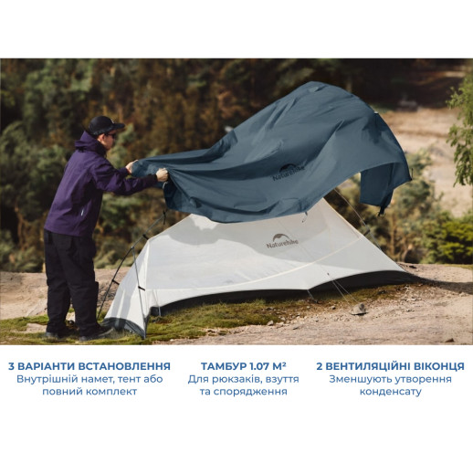 Палатка сверхлегкая трехместная Naturehike Cloud Up Pro CNK2350WS020, 20D, голубой