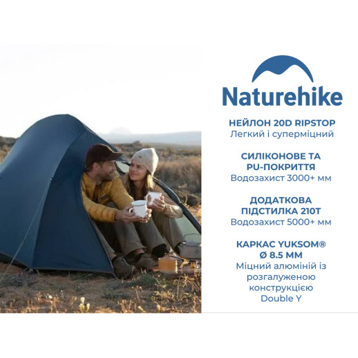 Палатка сверхлегкая трехместная Naturehike Cloud Up Pro CNK2350WS020, 20D, голубой