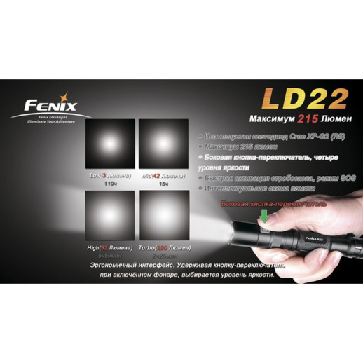 Ручной фонарь Fenix LD22 XP-G2 R5, серый, 200 лм.