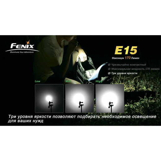 Фонарь-брелок Fenix E15, серый, XP-E LED R2, 170 лм.