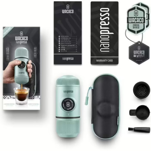 Портативная эспрессо-кофеварка Wacaco Nanopresso голубая с чехлом