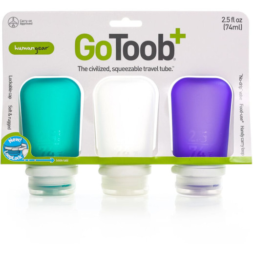 Набор силиконовых бутылочек Humangear GoToob + 3-Pack Medium (прозрачный, фиолетовый, бирюзовый)