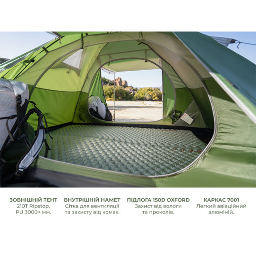 Палатка трехместная Naturehike Bleik Series Tent CNK2550WS038, зеленый (6977465863492)