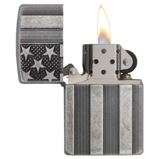 Зажигалка Zippo 28973 U.S. Flag Armor Antq Slvr Plate 28974